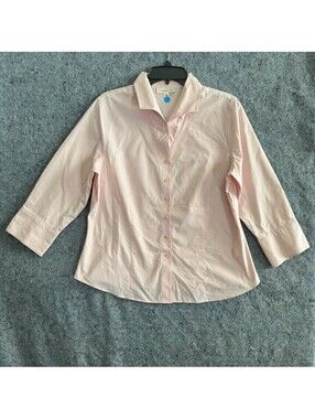 Coldwater Creek PL Pink 3/4 Sleeve Button Up Top Large Petite 14-16 No-Iron